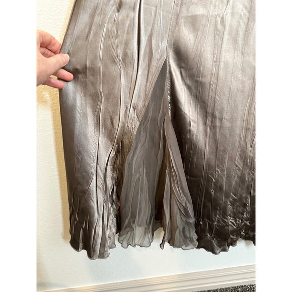 KOMAROV Chiffon Overlay Crinkle Textured Maxi Dress Size L Beige Formal Wedding - Picture 8 of 11